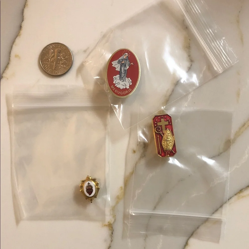 Religious Enamel Pins Red, Gold and White 3-Piece Set